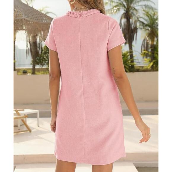 Women's Tweed Dress Short Sleeve Crew Neck A-line SIZE LARGE - Picture 4 of 4